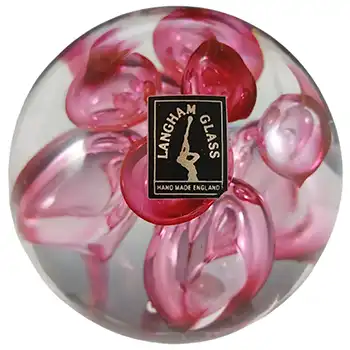 MARKED Langham Pink & Clear British Glass Bubble Paperweight