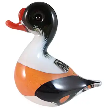 Langham Black, Orange & White Glass Duck Sculpture - Marked & Labelled