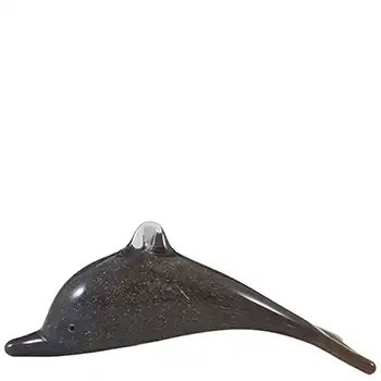 SIGNED Langham Vintage Speckled Grey Glass Dolphin Sculpture