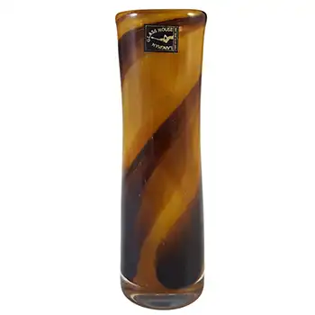 LABELLED Langham Brown Striped British Vintage Glass Vase