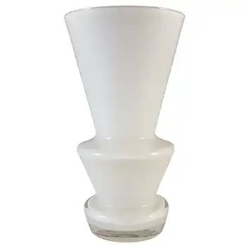Lindshammar / Alsterbro Swedish White Hooped Glass Vase