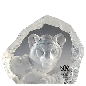 SIGNED Mats Jonasson #88112 Glass Lion Cub Paperweight