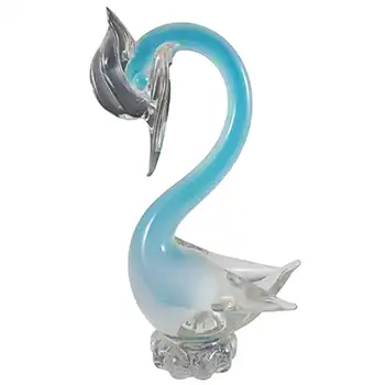 Oball Murano Blue & Opalescent White Cased Glass Swan