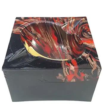 V Nason Murano Black & Red Glass Aventurine Block Ashtray Bowl