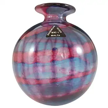 SIGNED & LABELLED Phoenician Vintage Pink & Blue Glass Vase