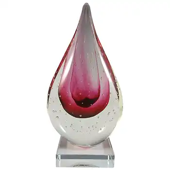 Chinese Murano Style Pink Sommerso Glass Teardrop Sculpture