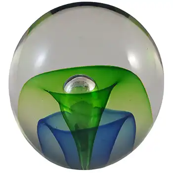 Chinese Murano Style Green & Blue Sommerso Glass Bubble Paperweight