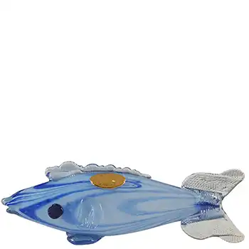 LABELLED Romanian Retro Blue & White Glass Fish Sculpture