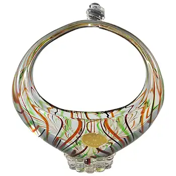 LABELLED Romanian Brown, Green & Black Glass Basket Bowl