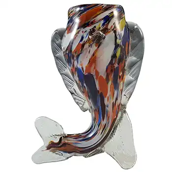Romanian Retro Red, Blue & White Speckled Glass Fish Vase