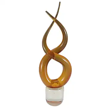 Murano Style Chinese Large Amber & Clear Glass Abstract Sculpture