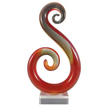 Murano Style Chinese Red, Amber & Clear Glass Abstract Sculpture