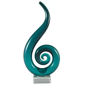 Murano Style Chinese Turquoise & Clear Glass Abstract Sculpture