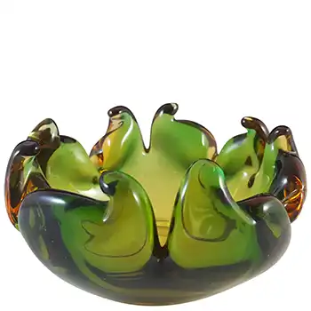 Arte Nuova Murano Green & Amber Glass Ashtray Bowl