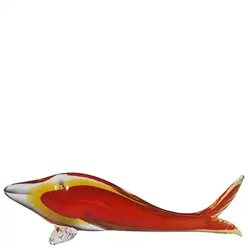 Aldo Bon Large Murano Red & Amber Sommerso Glass Fish Sculpture