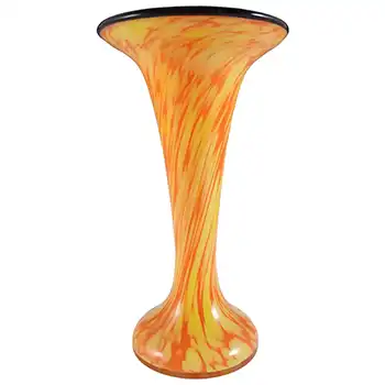 Welz Czech / Bohemian Orange, Yellow & Black Spatter / Splatter Glass Vase