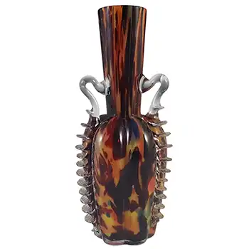 Welz Bohemian Dark Red, Blue & Yellow Spatter Glass Vase