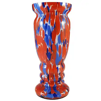 Czech Red, Blue & White Spatter / Splatter Glass Vase