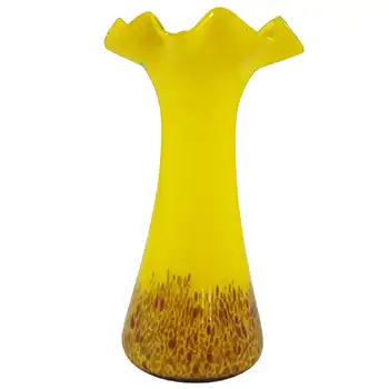 Czech Yellow & Brown Spatter / Splatter Glass Vase