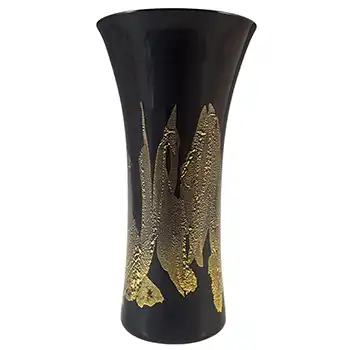 MARKED Stuart Strathearn Black & Gold Leaf Vintage Glass Vase