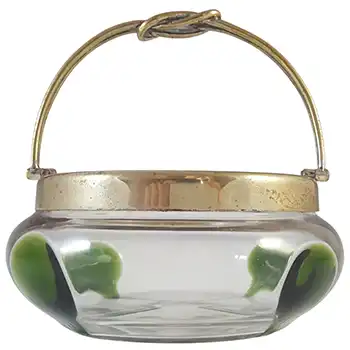 Victorian Green & Clear Glass & Silver 'Tadpole Trails' Bowl