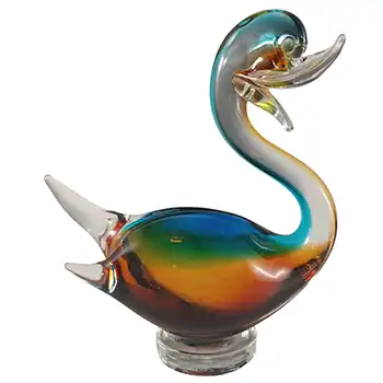 Murano Blue & Amber Venetian Glass Vintage Swan Figurine