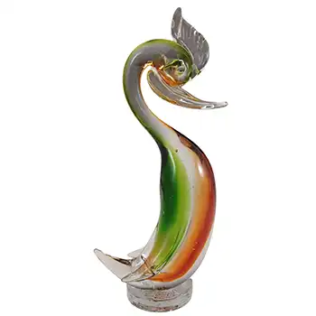 Murano Venetian Green & Amber Vintage Glass Swan Sculpture