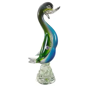 Murano Blue & Green Venetian Glass Duck Sculpture - Labelled