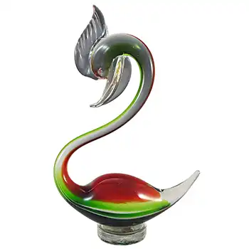 Murano Venetian Red & Green Vintage Glass Swan Sculpture
