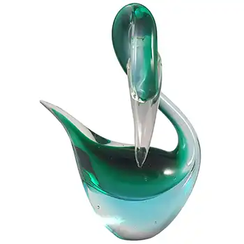Murano Venetian Blue & Green Vintage Glass Swan Sculpture