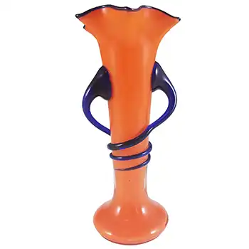 Czech/Bohemian 1930's Orange & Blue Tango Glass Vase