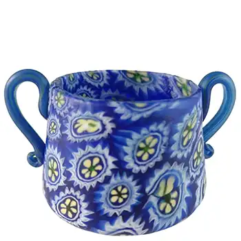 Fratelli Toso Millefiori Canes Murano Blue & White Glass Vase