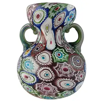 Fratelli Toso Millefiori Canes Murano Multicoloured Glass Vase