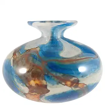 SIGNED Valletta Maltese Brown & Blue Glass Squat Vase