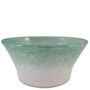 SIGNED Vasart Green & White Mottled Glass Bowl B044