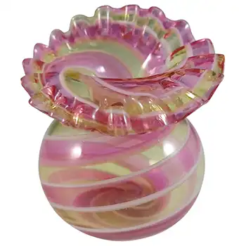 Richardson's Victorian Yellow, Pink & White Spiral Glass Vase