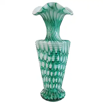 Welz Bohemian Honeycomb Green & White Spatter Glass Vase