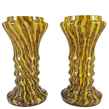Franz Welz Pair of Czech Yellow Glass 'Zig Zag Lines' Vases