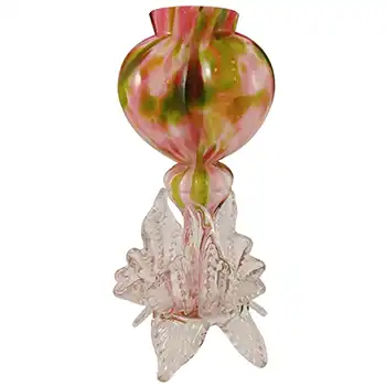 Welz Bohemian Pink & Green Aventurine Spatter Glass Heart Vase