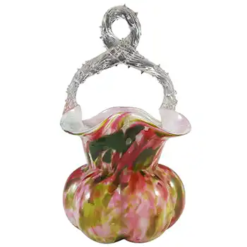 Welz Bohemian Pink & Green Aventurine Spatter Glass Basket
