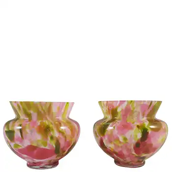 Welz Pair of Bohemian Pink & Green Aventurine Spatter Glass Vases