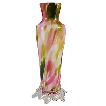 Welz Bohemian Pink & Green Aventurine Spatter Glass Vase