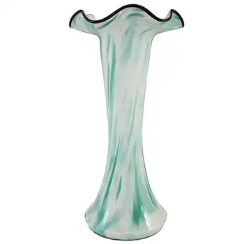 Franz Welz Art Deco Czech Green & White Spatter Glass Vase