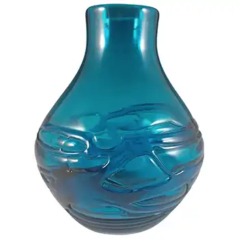 Whitefriars #9803 Baxter Kingfisher Glass Random Strapped Vase