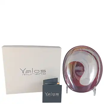 LABELLED & BOXED Yalos Murano Red & Clear Iridescent Glass Bowl