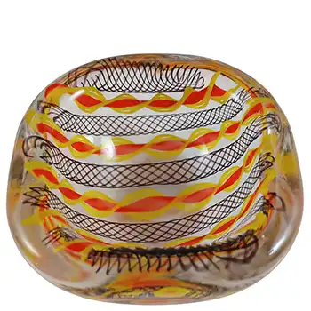 Archimede Seguso Murano Zanfirico Red, Yellow & Black Glass Bowl