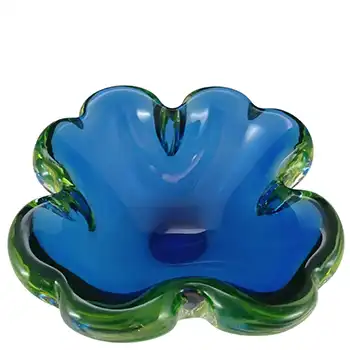 Murano Vintage Blue & Uranium Green Sommerso Glass Bowl