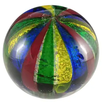 SIGNED AVEM Murano Striped Glass Silver Leaf Paperweight