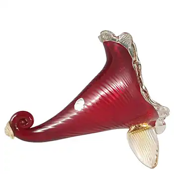 LABELLED AVEM Murano Red & Gold Leaf Glass Cornucopia Vase
