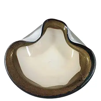 Barbini Murano Black, White & Gold Leaf Biomorphic Glass Bowl